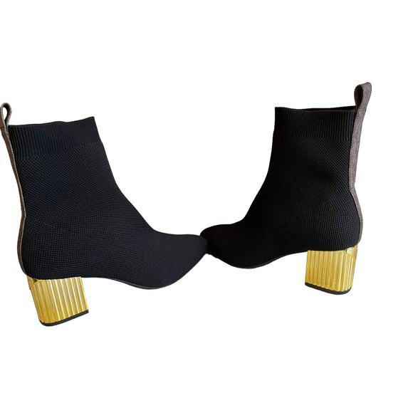 Michael Kors Galvanized Heel Pull On Stretch Ankle Booties Black 8 - Picture 5 of 9